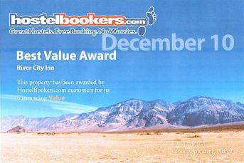 Hostel Bookers Best Value Award Dec 2010